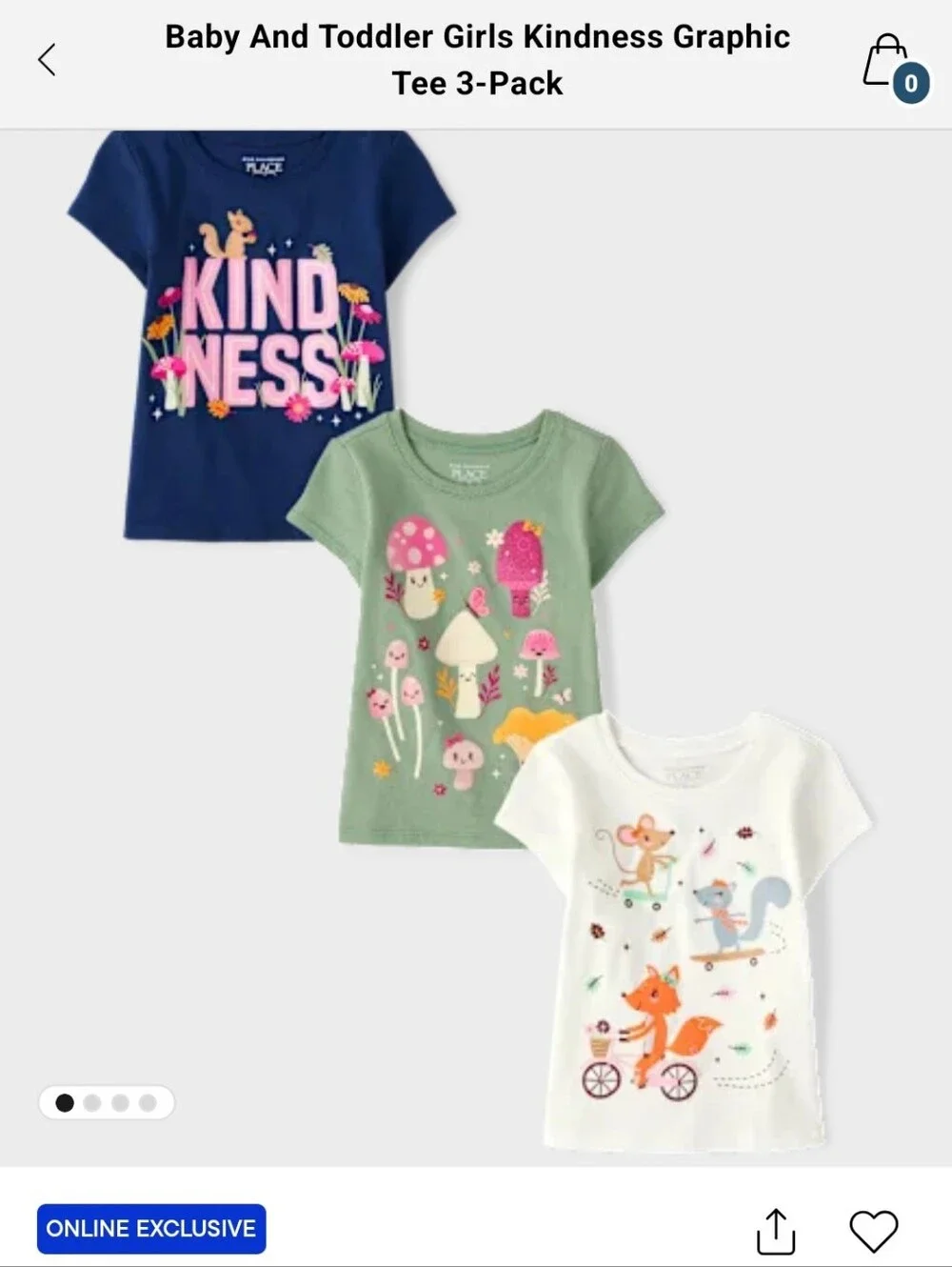 Nwt 5T The Children's Place Girls 3-Pack Graphic Tee Set - Navy, Green & White